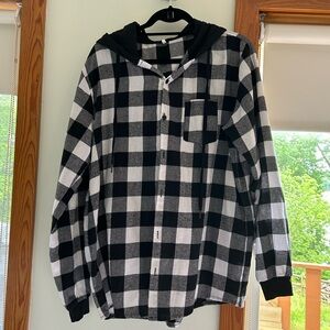 Black & White Hooded Flannel